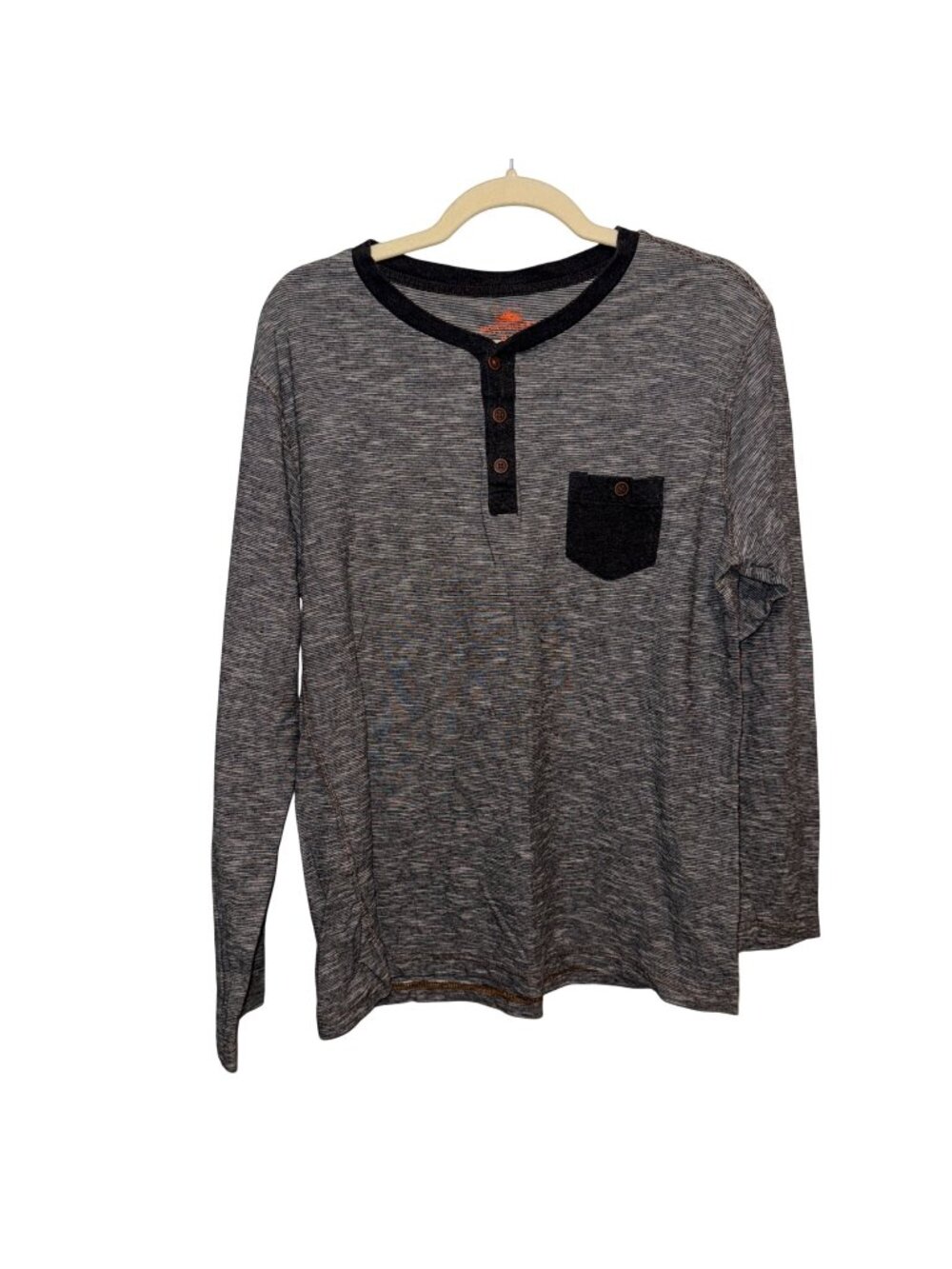Mens Northwest Territory Long Sleeve Henley Shirt M Gray & Black Button Pocket